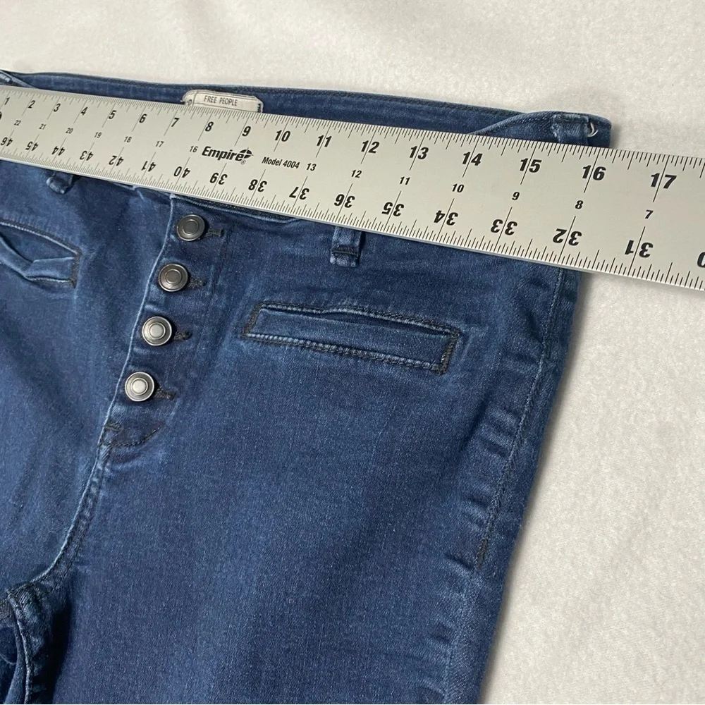 Free People Kaye Mid Rise Flare Jean Dark Wash Exposed Button Fly Size 30